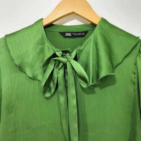 ザラ ZARA ビジューボタン シアーボウタイシャツブラウス レディース import:M