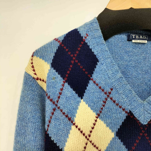 トラッド trad HAND INTARSIA Vネック アーガイルニット メンズ L