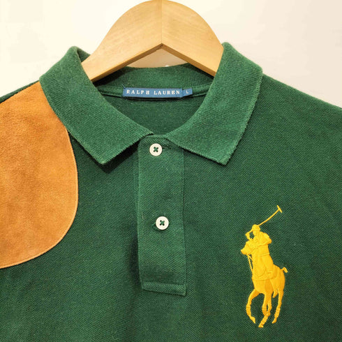 ラルフローレン RALPH LAUREN ショルダーパッチビックポニーロゴ刺繍 スエード ポロシャツ メンズ import:L