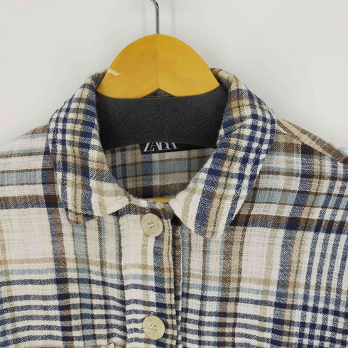 ザラ ZARA クロップドチェックシャツ レディース import:M