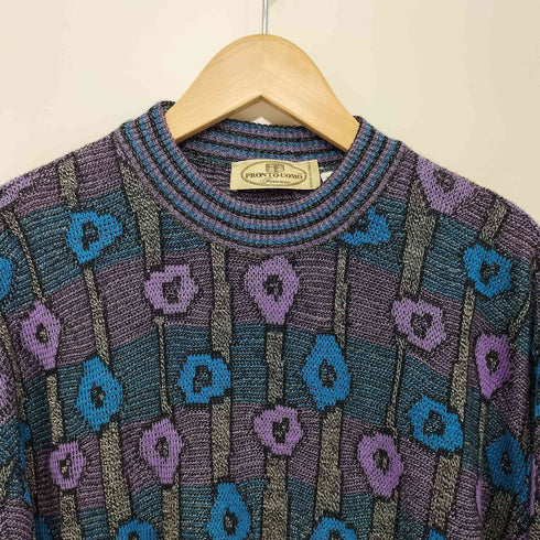 プロントウォモ PRONTO UOMO 80-90s MADE IN ITALY 総柄コットンニット レーヨン メンズ import:XXL