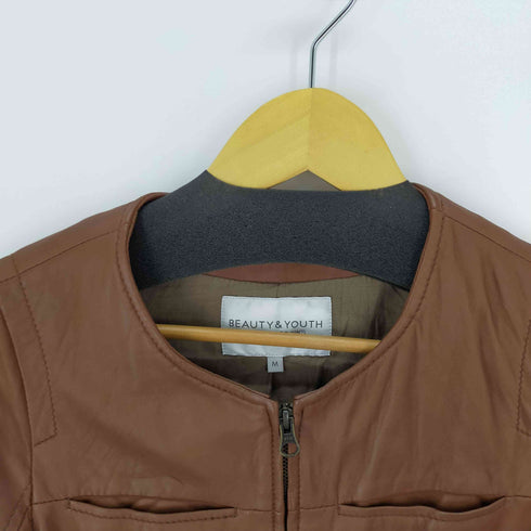 ビューティーアンドユースユナイテッドアローズ BEAUTY & YOUTH UNITED ARROWS ノーカラーレザージャケット 羊革 ダブルジップ レディース import:M