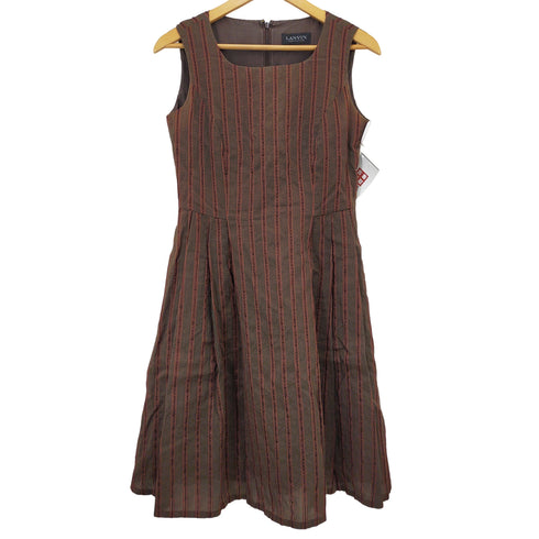 ランバンコレクション LANVIN COLLECTION ナイロン混 ストライプ ノースリーブミディアムワンピース レディース EUR:38