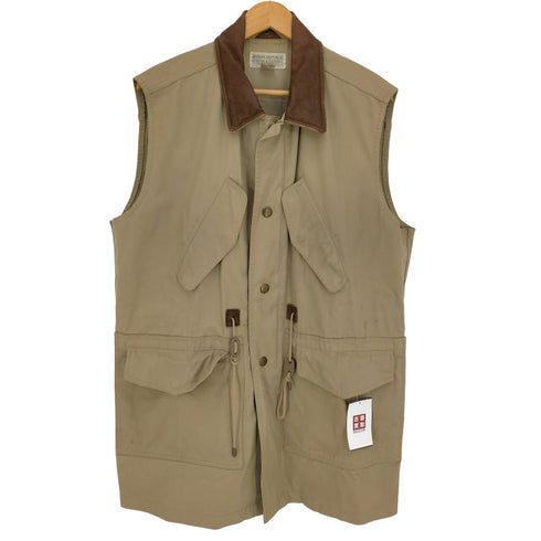 バナナリパブリック BANANA REPUBLIC 90s SAFARI&TRAVEL CLOTHIG レザー切替 マルチポケット ゴム引きベスト メンズ import:S