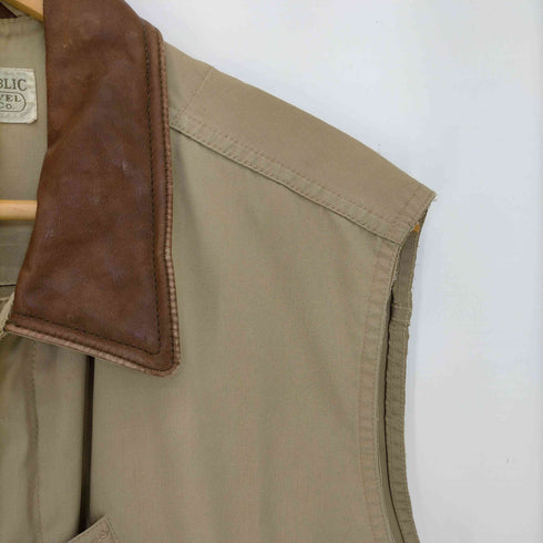 バナナリパブリック BANANA REPUBLIC 90s SAFARI&TRAVEL CLOTHIG レザー切替 マルチポケット ゴム引きベスト メンズ import:S