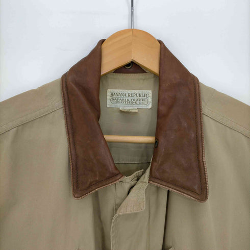 バナナリパブリック BANANA REPUBLIC 90s SAFARI&TRAVEL CLOTHIG レザー切替 マルチポケット ゴム引きベスト メンズ import:S