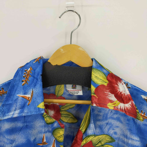 アロハシャツ 総柄半袖シャツ S/Sシャツ 開襟 ポリシャツ ハイビスカス柄 メンズ