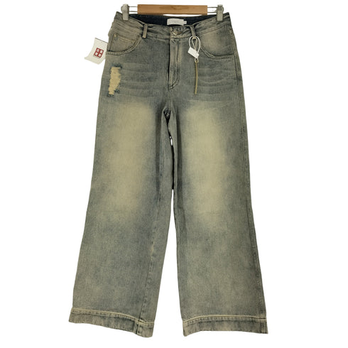 ビンテージ加工 バギーデニムパンツ レディース JPN:M