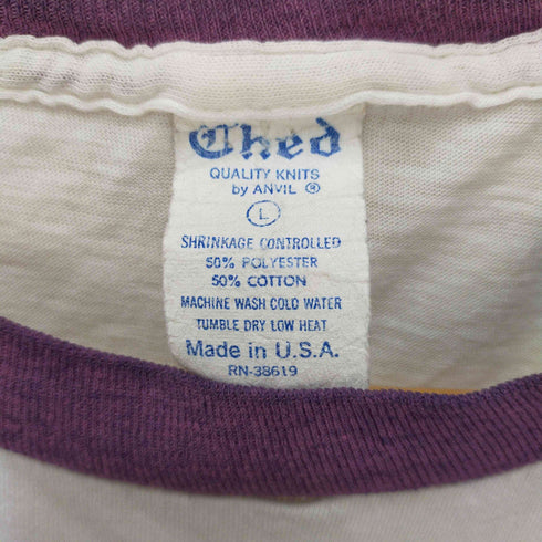 フルギ CHED 80-90S USA製 プリント クルーネック シングルステッチ ショートスリーブ リンガーTシャツ メンズ