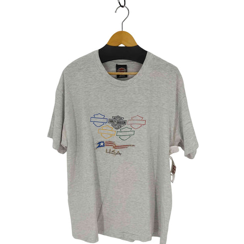 ハーレーダヴィットソン HARLEY DAVIDSON ©1995 HANES BEEFYボディ Tシャツ 両面プリント 大判バックプリント 霜降りグレー メンズ JPN:XL
