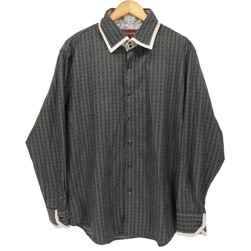 ヴィクトリアス VICTORIOUS 90-00s 千鳥格子 ペイズリー 総柄 ステッチ デザイン L/S シャツ メンズ import:L