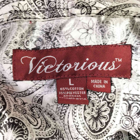 ヴィクトリアス VICTORIOUS 90-00s 千鳥格子 ペイズリー 総柄 ステッチ デザイン L/S シャツ メンズ import:L