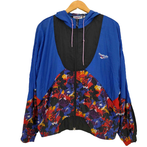 リーボック Reebok 90s ロゴ刺繍 ナイロンジップアップフーディー 短丈 メンズ import:L