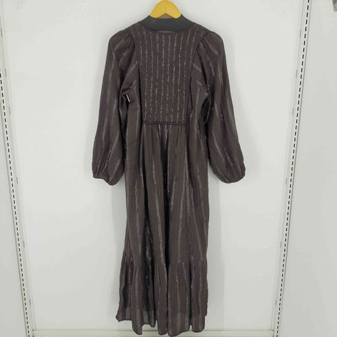 サラマリカ [Sara Mallika 24SS Lurex Stripe Shirring Long Sleeve Dress コットン ルレックス ストライプ シャーリングドレス レディース JPN:M