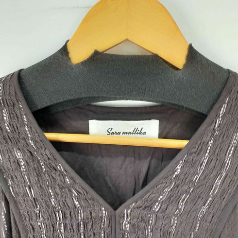 サラマリカ [Sara Mallika 24SS Lurex Stripe Shirring Long Sleeve Dress コットン ルレックス ストライプ シャーリングドレス レディース JPN:M