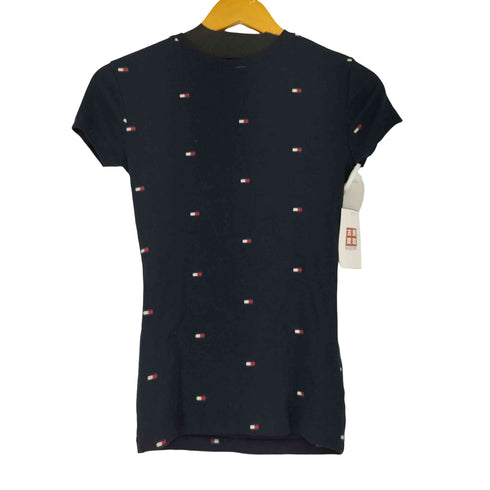トミーヒルフィガー TOMMY HILFIGER ロゴ総柄 S/S トップス レディース import:XS