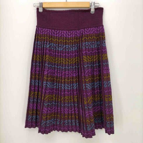ミッソーニ MISSONI イタリア製 ウールレーヨン 総柄プリーツニットスカート レディース 44