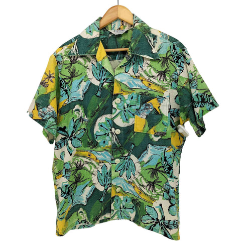 アイランドコレクション ISLAND COLLECTION 総柄 ココナッツボタン ポケット アロハシャツ メンズ JPN:L