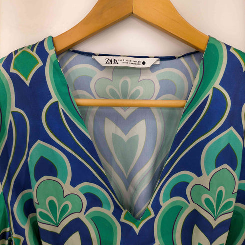 ザラ ZARA 幾何学柄 Vネック ワンピース レディース import:S