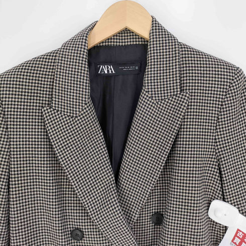 ザラ ZARA チェック ダブルブレストテーラードジャケット レディース import:XS