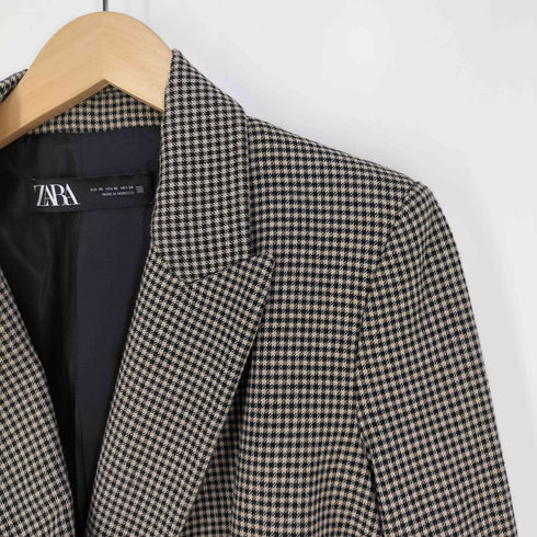ザラ ZARA チェック ダブルブレストテーラードジャケット レディース import:XS