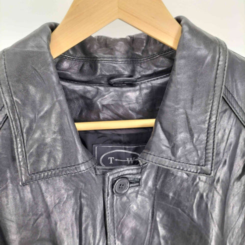 Tannery West 90S 本革 比翼 レザー ロング ステンカラーコート メンズ import:L