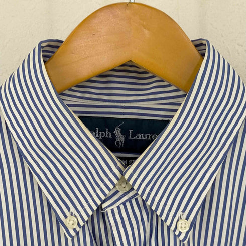 ラルフローレン RALPH LAUREN 90-00s CUSTOM FIT スモールポニー刺繍 ボタンダウンストライプL/Sシャツ メンズ import:M