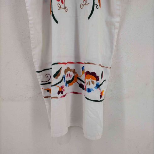 メキシコ オトミ フラワー x バード マルチカラー刺繍 ノースリーブワンピース 袖裾シングル レディース