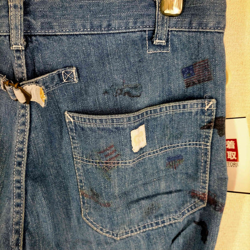 パパス papas プリントデザインシンチバッグデニムパンツ メンズ 34
