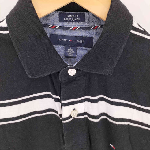 トミーヒルフィガー TOMMY HILFIGER Custom Fit Coupe Ajustee ロゴ刺繍 ボーダー S/S ポロ シャツ メンズ import:M