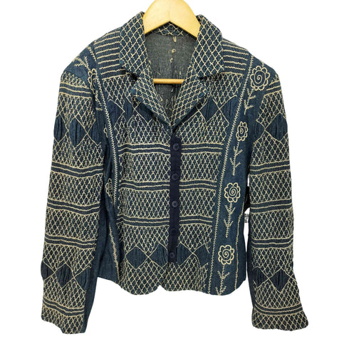 アイエスイッセイミヤケ I.S. ISSEY MIYAKE 刺し子 インディゴ デニムテーラードジャケットindigo denim embroide レディース M