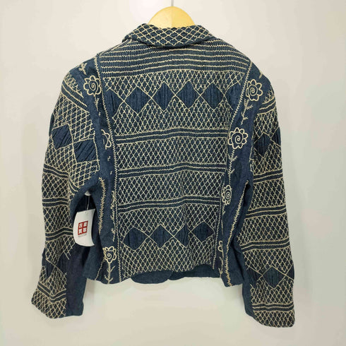 アイエスイッセイミヤケ I.S. ISSEY MIYAKE 刺し子 インディゴ デニムテーラードジャケットindigo denim embroide レディース M