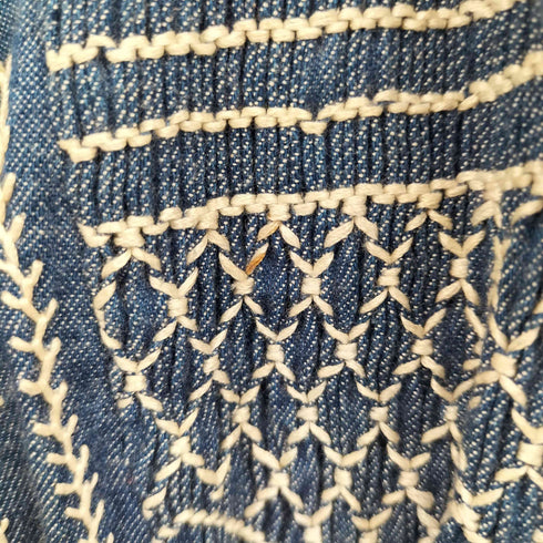 アイエスイッセイミヤケ I.S. ISSEY MIYAKE 刺し子 インディゴ デニムテーラードジャケットindigo denim embroide レディース M
