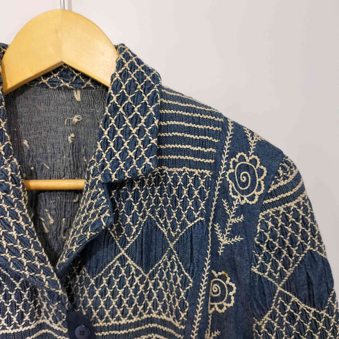 アイエスイッセイミヤケ I.S. ISSEY MIYAKE 刺し子 インディゴ デニムテーラードジャケットindigo denim embroide レディース M
