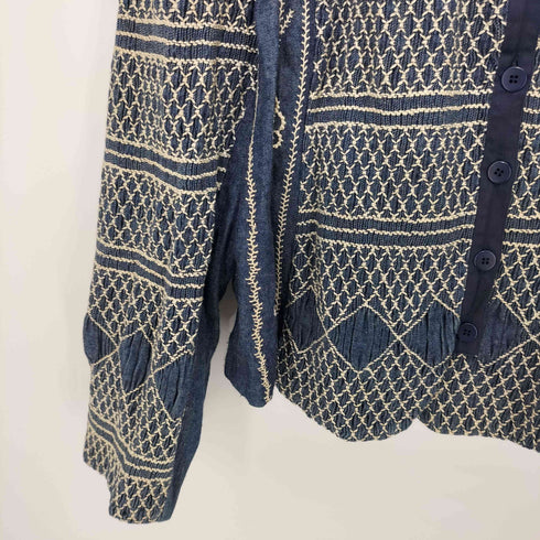 アイエスイッセイミヤケ I.S. ISSEY MIYAKE 刺し子 インディゴ デニムテーラードジャケットindigo denim embroide レディース M