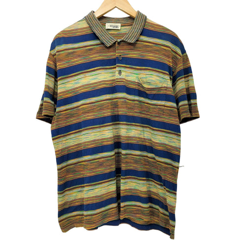 ミッソーニ MISSONI 80-90s イタリア製 マルチボーダー半袖コットンポロシャツ メンズ M