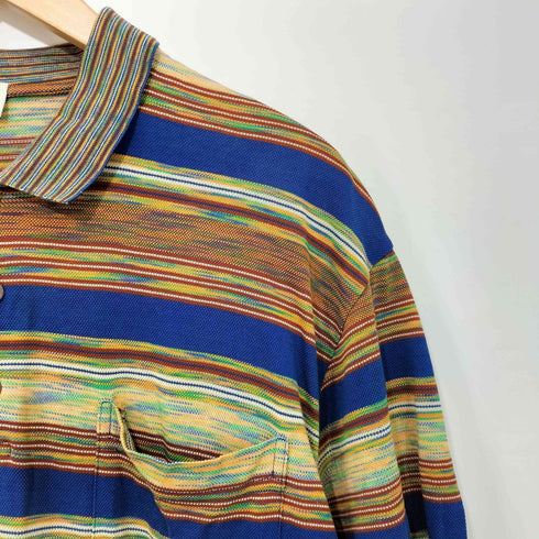 ミッソーニ MISSONI 80-90s イタリア製 マルチボーダー半袖コットンポロシャツ メンズ M