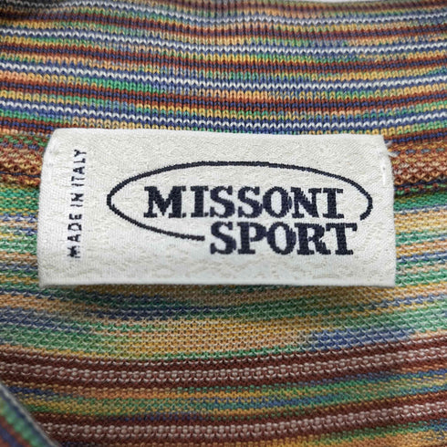 ミッソーニ MISSONI 80-90s イタリア製 マルチボーダー半袖コットンポロシャツ メンズ M