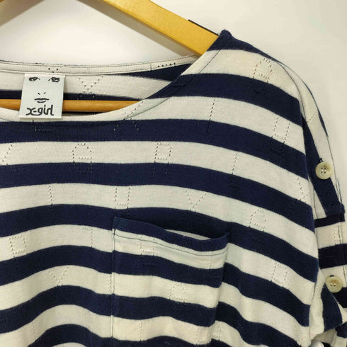 エックスガール X-girl ボタンスリーブボーダークルーネックTシャツ レディース JPN:1