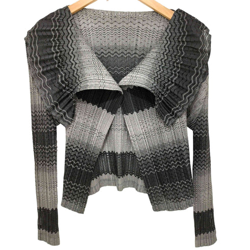 プリーツプリーズイッセイミヤケ PLEATS PLEASE ISSEY MIYAKE 2007AW プリーツ加工 ビッグカラー 1B ボーダーカーディガン レディース JPN:3