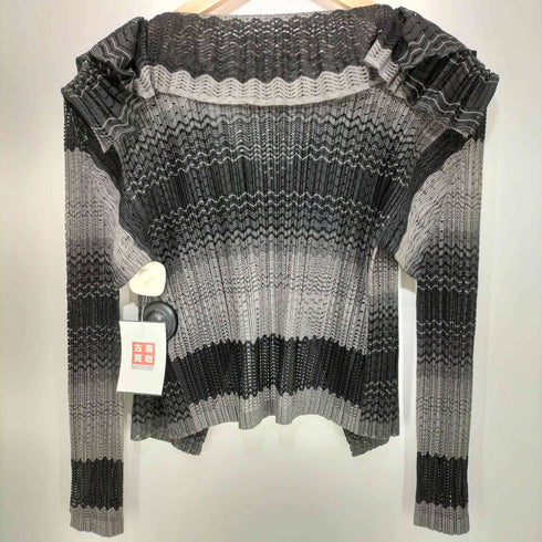 プリーツプリーズイッセイミヤケ PLEATS PLEASE ISSEY MIYAKE 2007AW プリーツ加工 ビッグカラー 1B ボーダーカーディガン レディース JPN:3