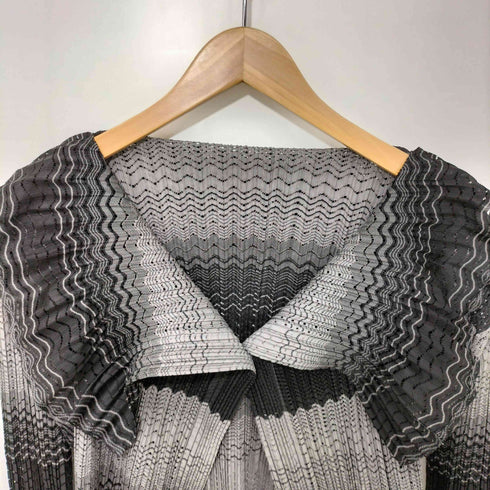 プリーツプリーズイッセイミヤケ PLEATS PLEASE ISSEY MIYAKE 2007AW プリーツ加工 ビッグカラー 1B ボーダーカーディガン レディース JPN:3