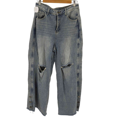 ビックワイドデニパンツ サイドボタンフライ ダメージ加工 メンズ JPN:XL