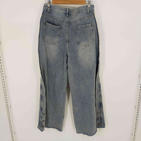 ビックワイドデニパンツ サイドボタンフライ ダメージ加工 メンズ JPN:XL