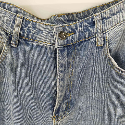 ビックワイドデニパンツ サイドボタンフライ ダメージ加工 メンズ JPN:XL