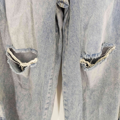ビックワイドデニパンツ サイドボタンフライ ダメージ加工 メンズ JPN:XL