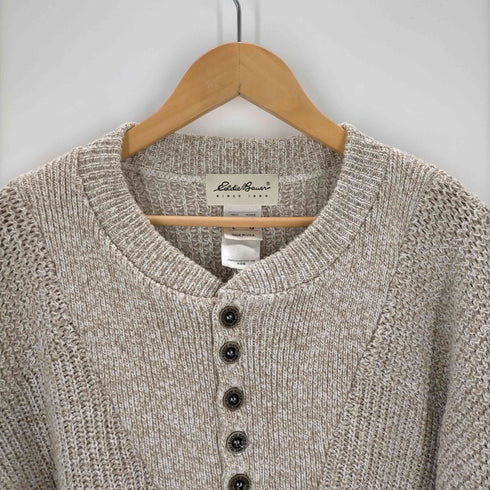 エディーバウアー Eddie Bauer 90s USA製 白タグ ヘンリーネック ローゲージニット メンズ JPN:L
