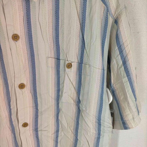 トミーバハマ Tommy Bahama 100%シルク ストライプ柄 アロハシャツ メンズ xl