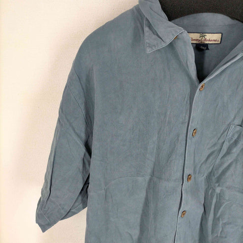 トミーバハマ Tommy Bahama 100%シルク ヘリンボーン柄 オープンカラーアロハシャツ メンズ JPN:L