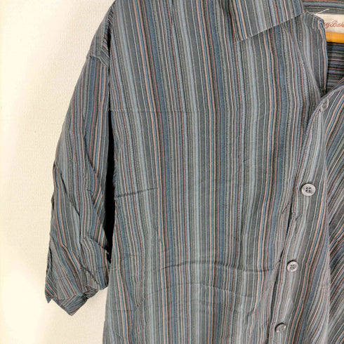 トミーバハマ Tommy Bahama 100%シルク マルチストライプ アロハシャツ メンズ JPN:L
